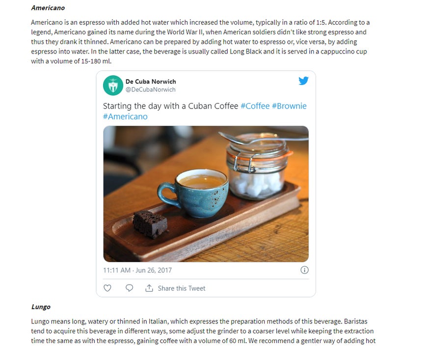 A tweet embedded in the article on a website.