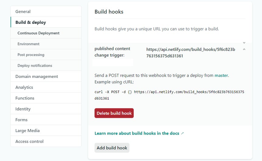 Netlify build hooks