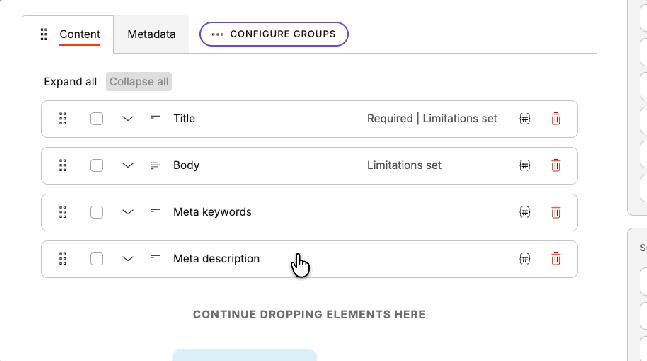 Moving selected elements to a different content group