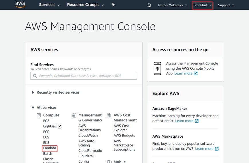AWS management console