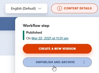 Unpublish and archive button in Content details