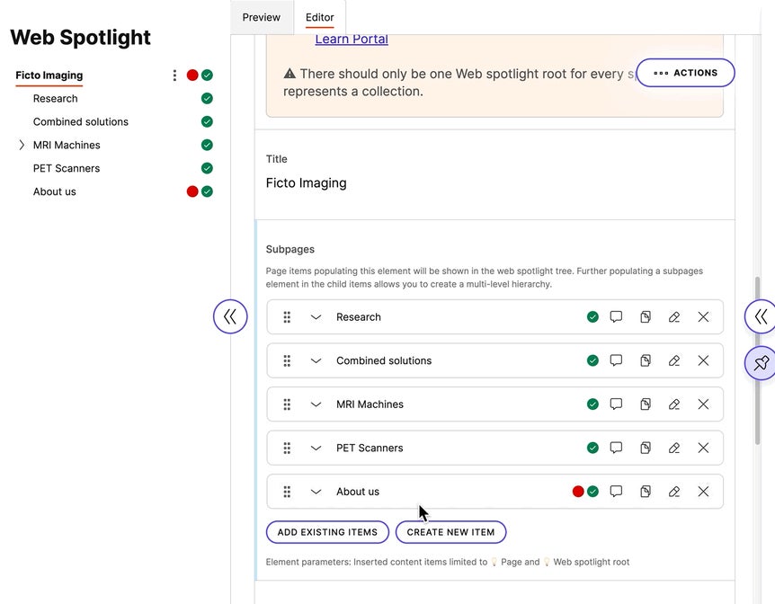 Reordering pages in Web Spotlight