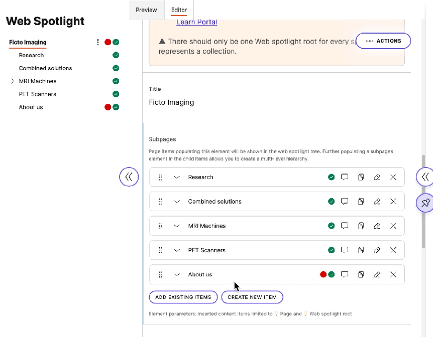 Reordering pages in Web Spotlight