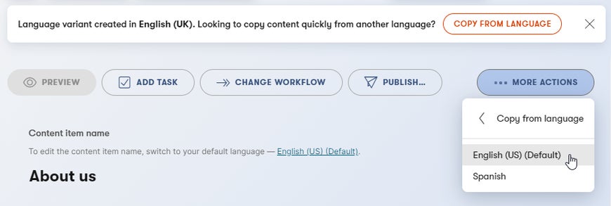 Showing how to copy content from another language.