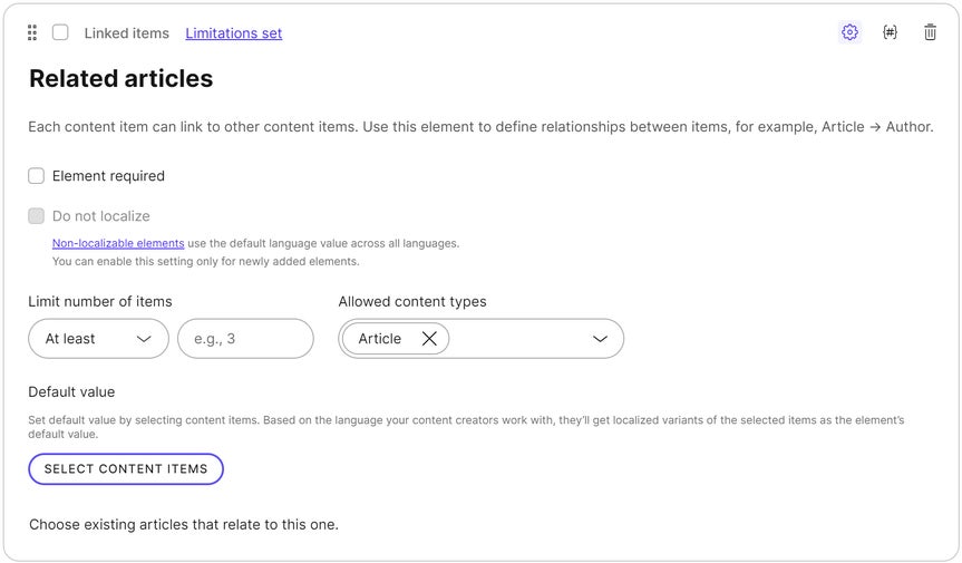 Related articles element in a content type.