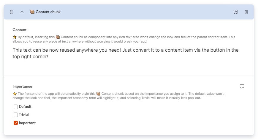 A example content item based on the content chunk content type.