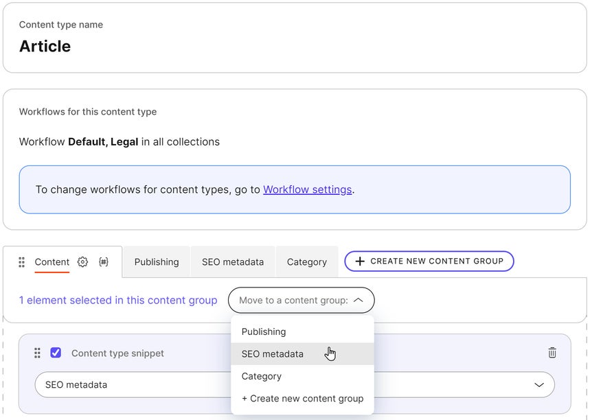 Moving an element to a content group