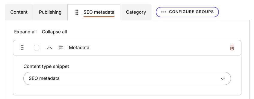 SEO metadata snippet used in a content type