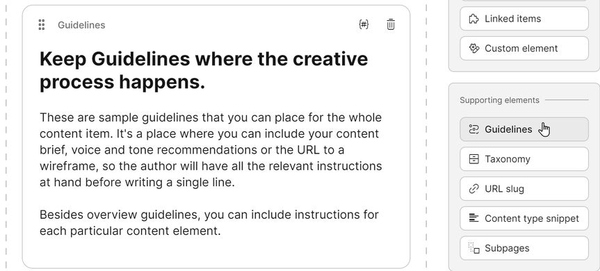 Adding a Guidelines element to a content type