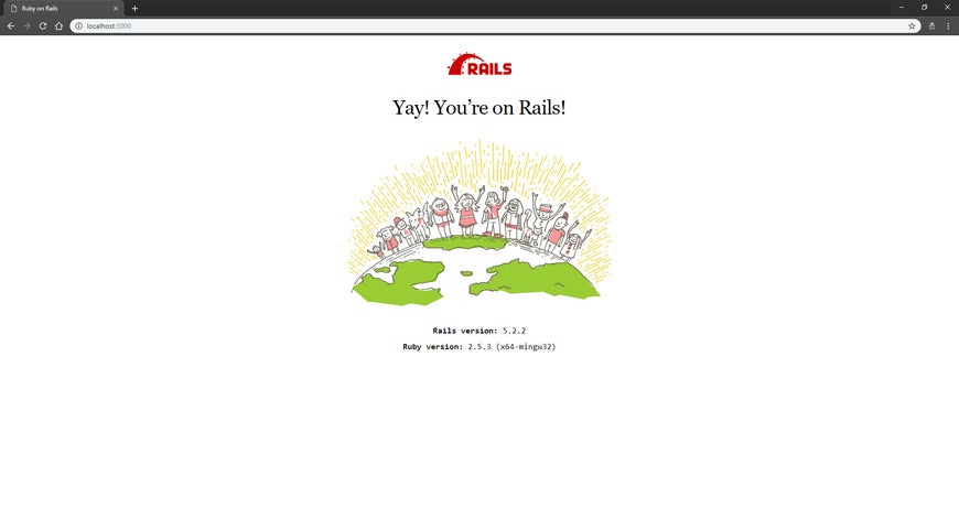 The default welcome page of a Ruby on Rails app