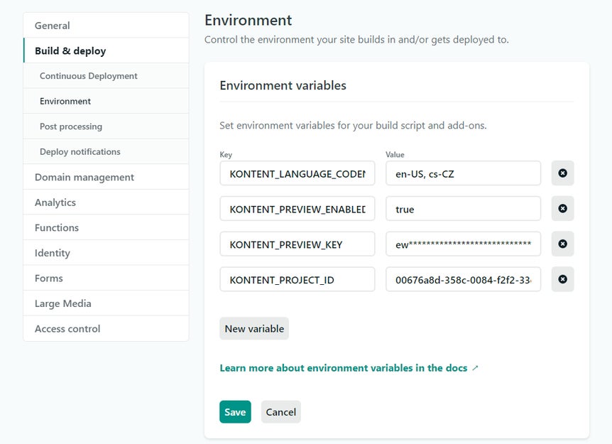 Netlify environment variables