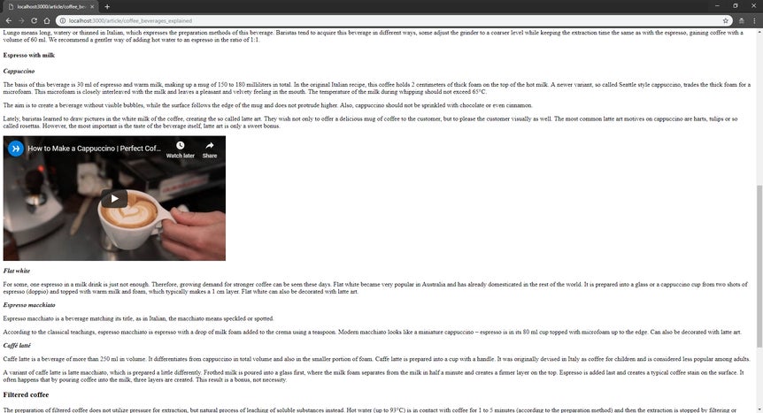 A screenshot of a ruby app with article and a video