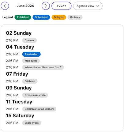 Using agenda view to see a list of items scheduled for the month 