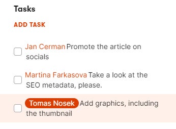 Tasks in a content item's sidebar.
