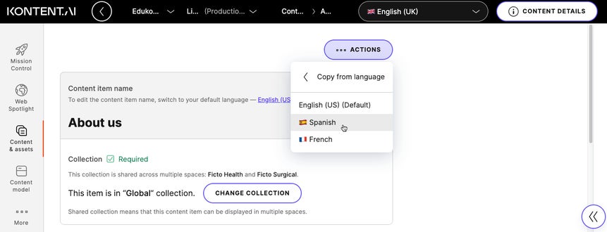 Showing how to copy content from another language.
