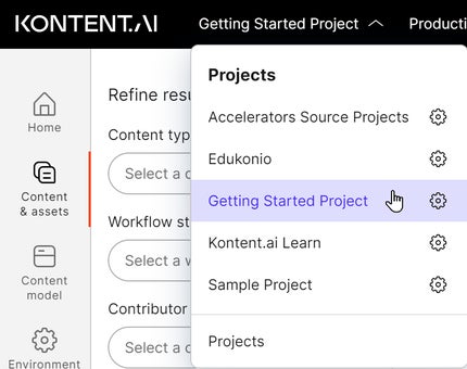 Selecting the Getting Started Project