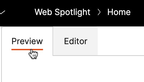 Preview tab in Web Spotlight
