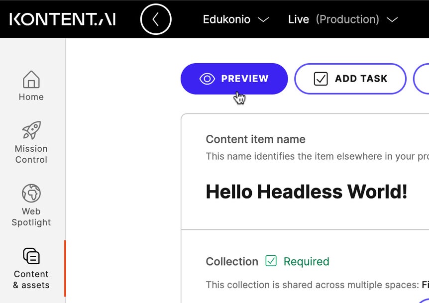 Preview button in content item editing