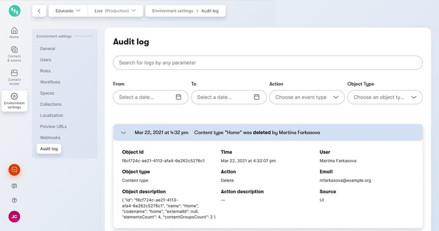 Displaying details of an event in Audit log.