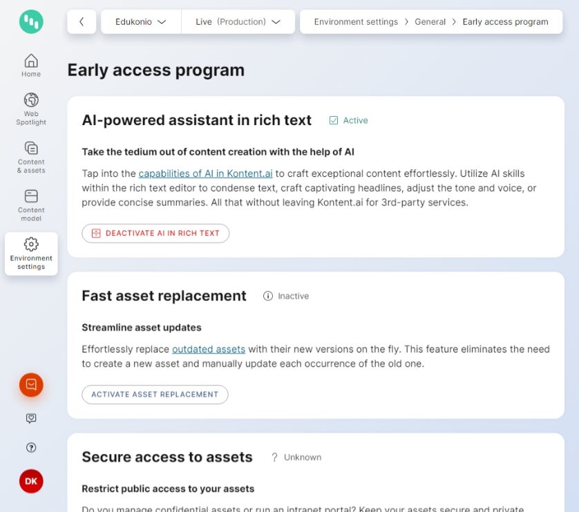 The early access program features overview