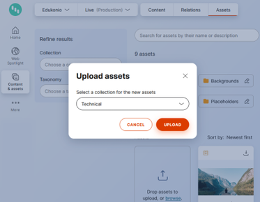 Select a collection after asset upload