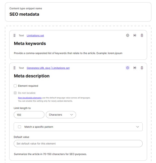 An example of a content type snippet for SEO metadata