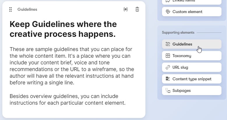 Adding a Guidelines element to a content type.