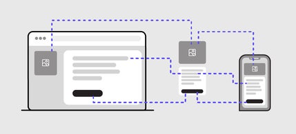 A diagram of different channels (web and mobile) and how they reuse information.
