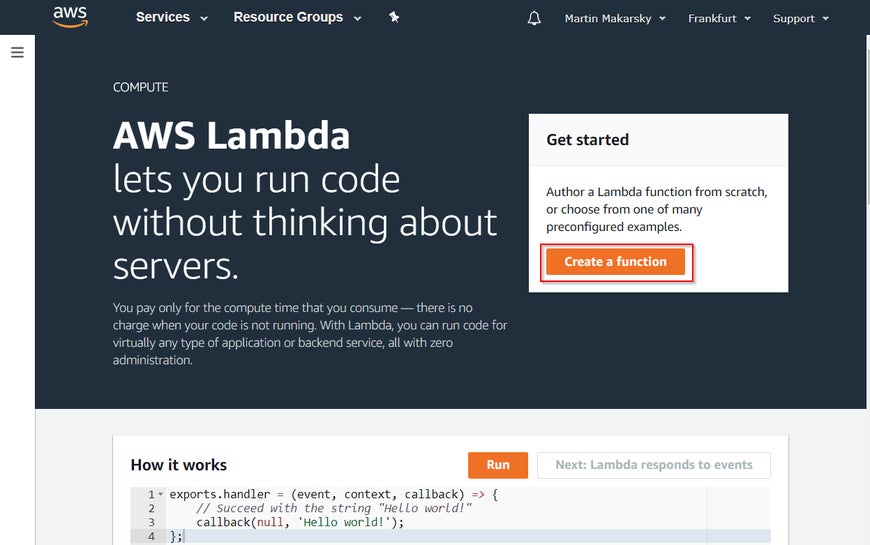 Creating a new AWS Lambda function