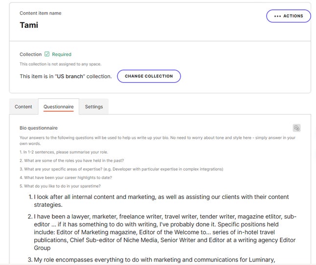 Guidelines as displayed to content authors in a content item of the Team member type.