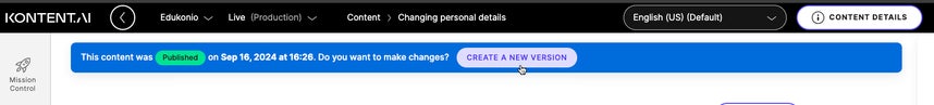 Location of the Create a new version button