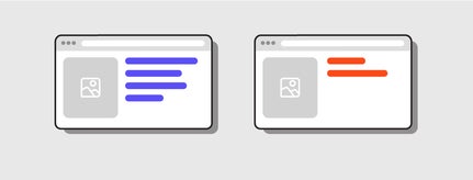 Illustration of two browser windows with images and different descriptions.