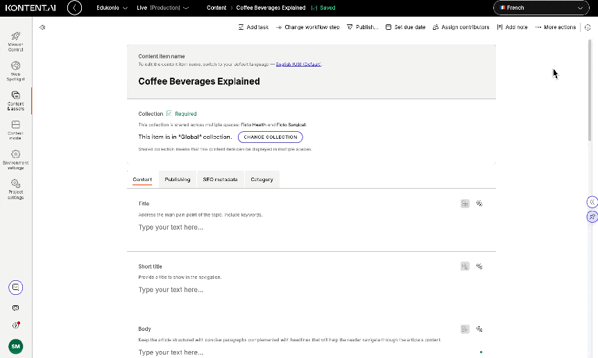 Translating whole content item using AI