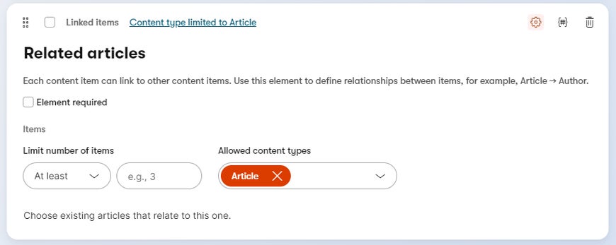 Related articles element in a content type.