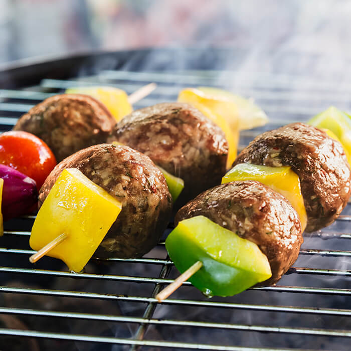 Barbecued Meatball and Vegetable Kebabs