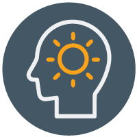 icon of a head with a sunburst inside it to show this leadership shift to support remote work culture is about making sure you  are not only a clear communicator for your team, but also creating an inspirational vision for them to feel rallied behind organizational changes