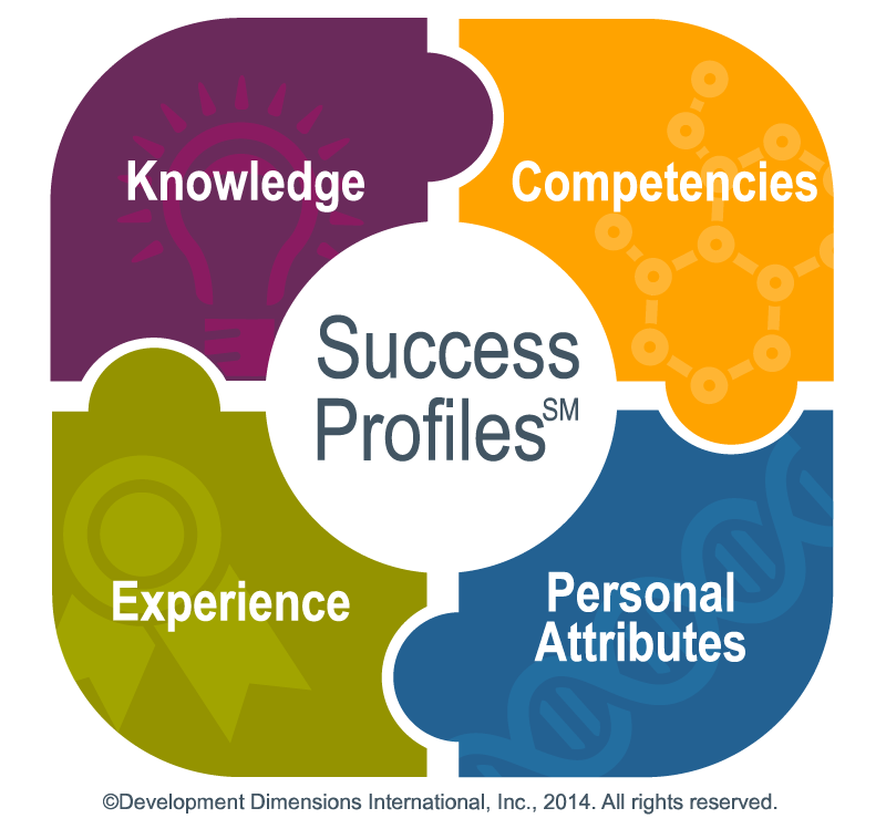 image of the DDI Success Profile, showing that each piece of the puzzle (knowledge, experience, competencies, and personal attributes) is important to evaluating a candidate and not allowing hiring bias to enter the hiring process