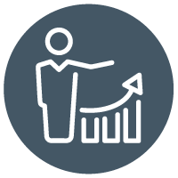 icon of a leader beside a bar graph trending upward to show that coaching for growth is one of the leadership skills needed when learning how to create an inclusive environment