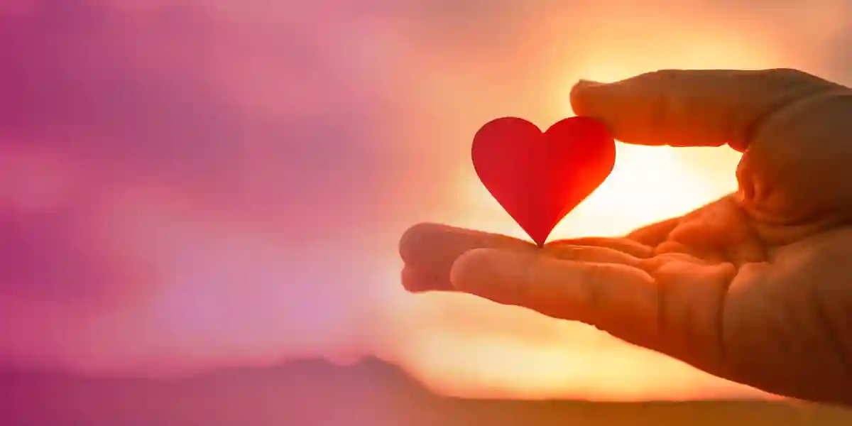 a hand holding a heart in the sunlight