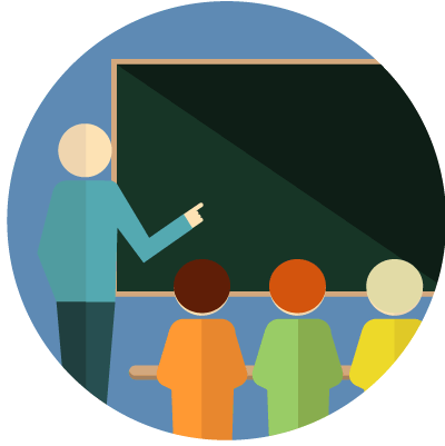 animated images of an instructor teaching in front of a class 