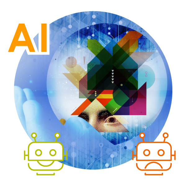 image of a person's face shown with geometric figures above it and robot icons around it, with the letters AI written up top?fm=webp&q=15