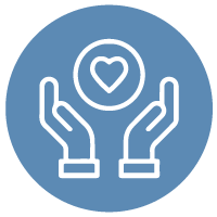 icon of hands holding up a heart to show that empathy is one of the leadership skills needed when learning how to create an inclusive environment