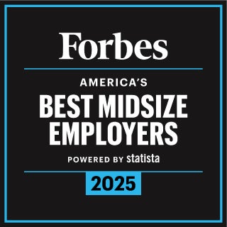 awards badge showing DDI has been named to the 2025 Forbes list of America's Best Midsize Employers