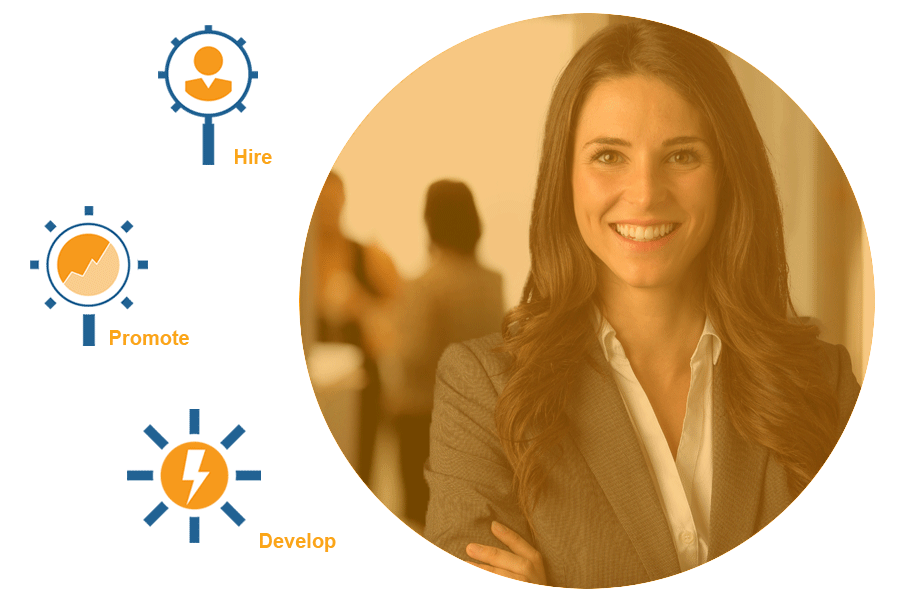 image of a confident woman leader to the right with DDI's capabilities written out to the left - we help you hire, promote, and develop leaders?fm=webp&q=65