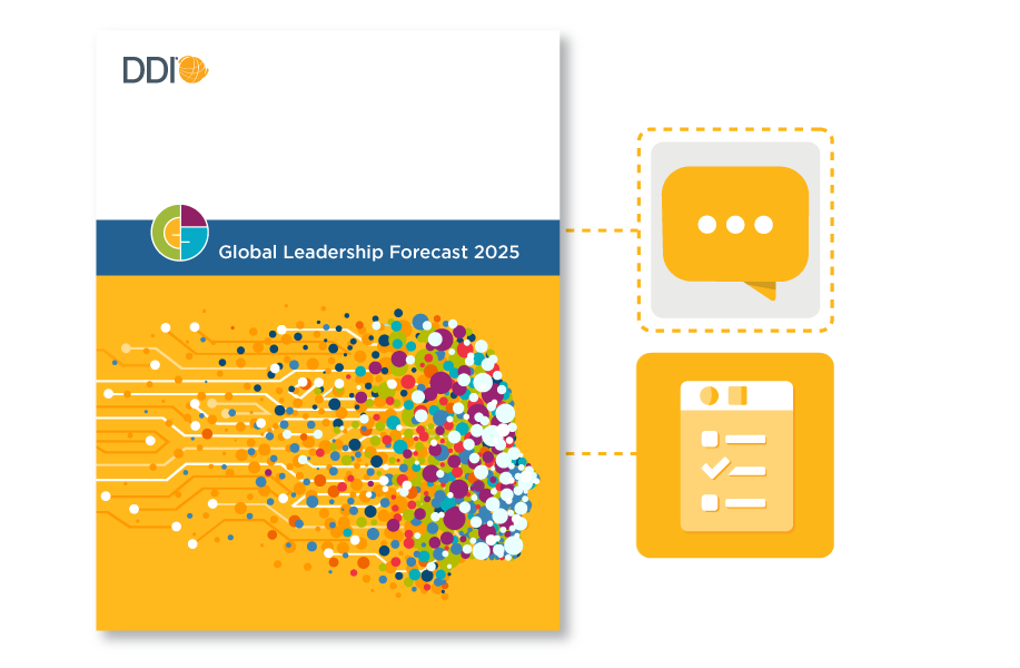 the cover of the Global Leadership Forecast 2025 report, with a person's face outlined in circles of varying sizes and lines connecting the circles to show this report captures leader trends and leadership development best practices?fm=webp&q=15