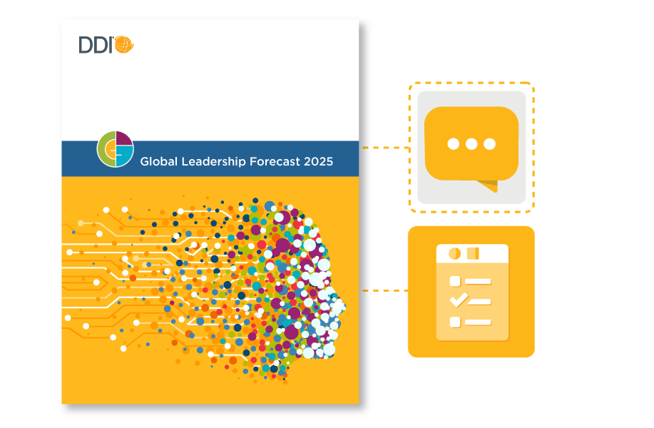 the cover of the Global Leadership Forecast 2025 report, with a person's face outlined in circles of varying sizes and lines connecting the circles to show this report captures leader trends and leadership development best practices?fm=webp&q=75