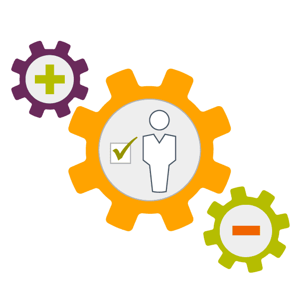 illustration of 3 gears, one with a plus sign, another with a negative sign, and in the center a person icon with a checkbox to show that a success profile can help you define what success looks like in role?auto=format&q=75