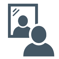 icon of a person looking in the mirror back at themself to show that this strategy for embracing diversity in the workplace is about reflecting and committing to change