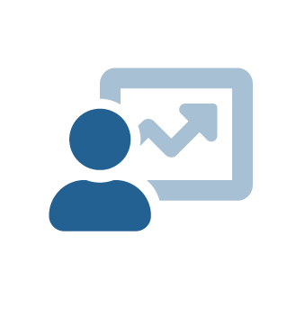 icon of a person with an arrow trending upward to represent the leadership facilitator competency of Facilitation of Learning