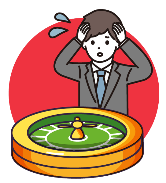 illustration of a man business leader with his hands on his head staring at a roulette wheel to show that playing 'readiness roulette' with your c-suite leadership development is a mistake boards frequently make